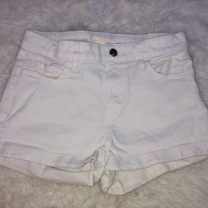 high waisted white denim shorts